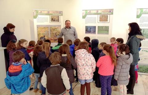 Visita de alumnos de primaria del colegio público El Pascón a la exposición del urogallo cantábrico en Tineo
